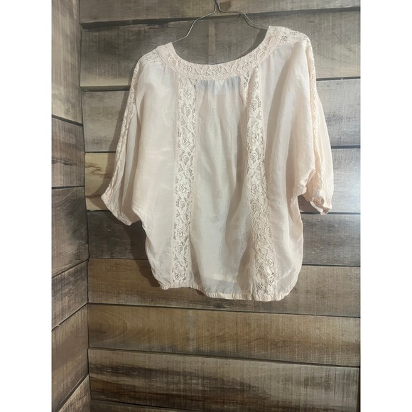Peer Tee Inc Sheer Lace Trim Blouse Top Cream Boho Lightweight M - Picture 5 of 6